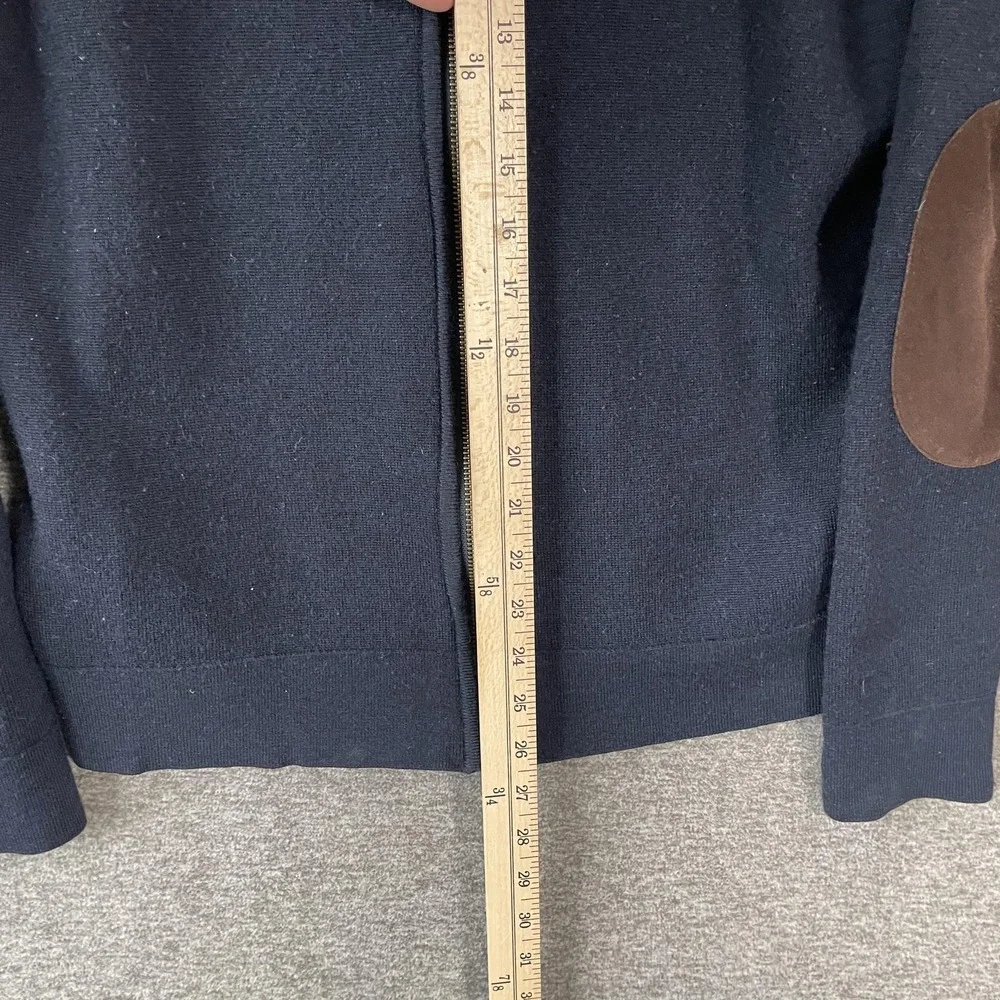 UNTUCKit Sweater Mens Medium Blue Merino Wool Full Zip Mock Neck Elbow Patch‎